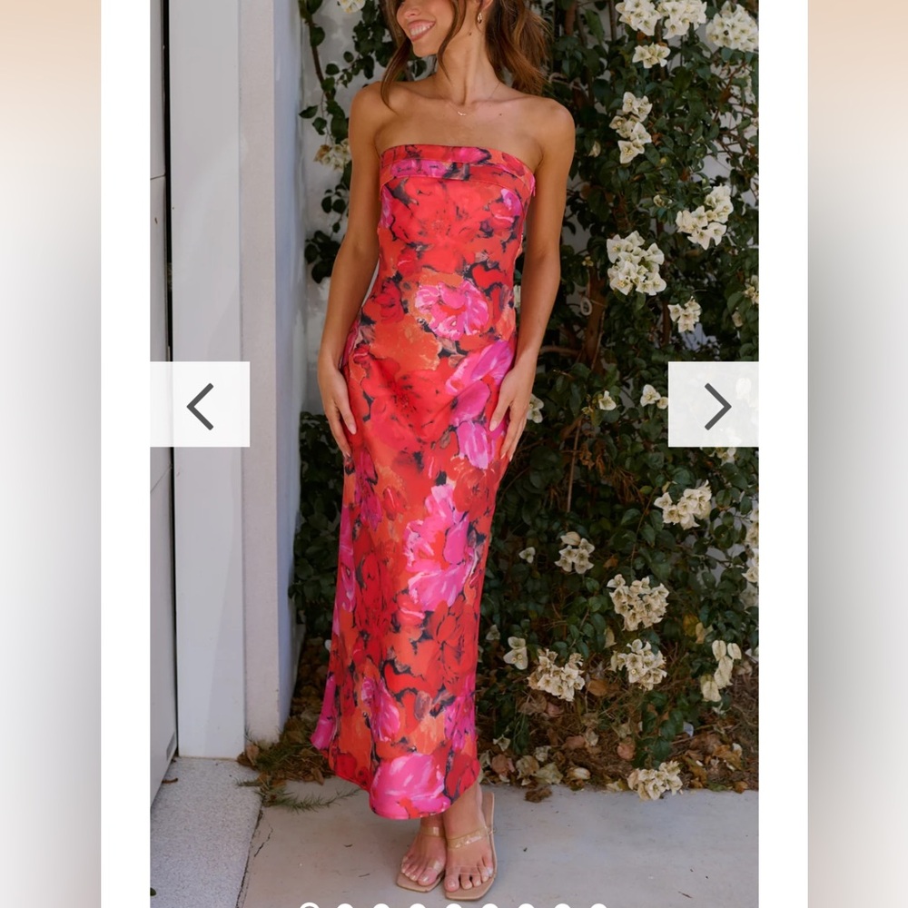 Strapless Floral Midi Dress